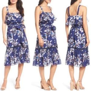 NEW Eliza J Chiffon Navy Floral Ruffle Dress